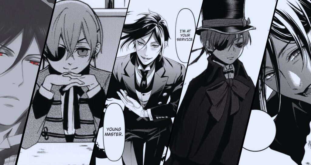 arte destaque mangá kuroshitsuji ou black butler de sebastian e ciel